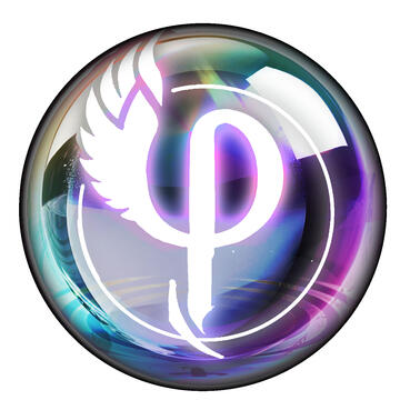 Crows Wing Media logo, glass orb or sphere with a gorgeous multifaceted fepth, bearing the CW Media logo – the Phi with one wing swept upward as if I'm triumph