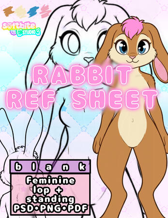 Rabbit ref sheet where I've included male, female, Lop, and standing ears. I put so much work into this and I'm selling it for like 1.50 lol